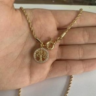 Detalhes do produto Colar Cordão Baiano Arvore da Vida Cravejada Fecho Boia
