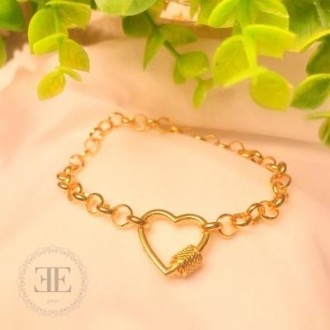 Detalhes do produto Pulseira elo português coração pingente mosquetão