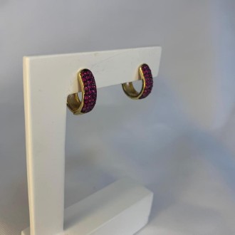 Detalhes do produto Brinco Argola Click 4 Linhas Média Cravejada Rosa