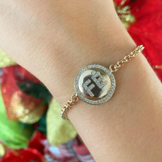 Detalhes do produto Pulseira elo portugues medio com medalha da fé cravejada