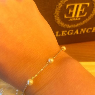 Detalhes do produto Pulseira elo 3x1 fino com perolas pequenas