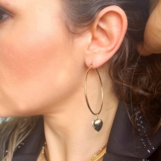 Detalhes do produto Brinco Argola Grande com Pingente de Coração G