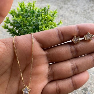 Detalhes do produto Conjunto brinco e colar estrela