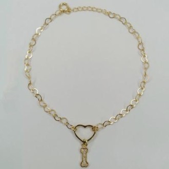 Detalhes do produto Pulseira osso pequeno com cristais e coração vazado