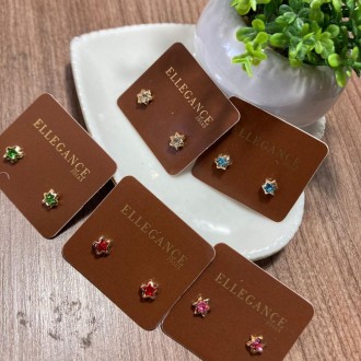 Detalhes do produto Brinco estrela verde, azul, vermelho, rosa e branco