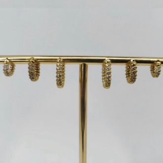 Detalhes do produto Brinco Trio de argola Bolinhas Cravejadas duas fileiras