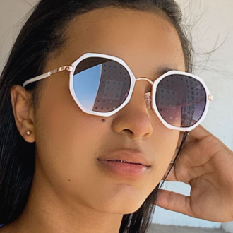Detalhes do produto Oculos Hexagonal Branco