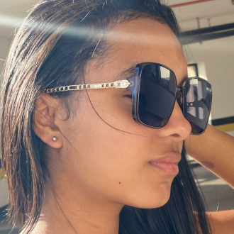 Detalhes do produto Oculos Preto alças Corrente