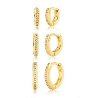 Detalhes do produto Brinco Trio Argola Click 1 Fileira  Zirconia Cravejada