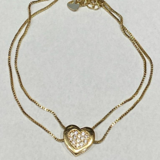 Detalhes do produto Pulseira Dupla Coraçao Cravejado