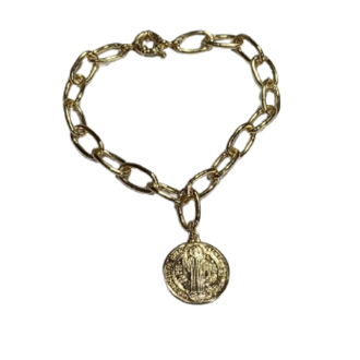 Detalhes do produto Pulseira elos Medalha  São Bento fecho boia