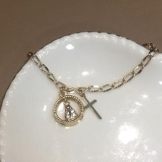 Detalhes do produto pulseira nossa senhora com cristal e cruz
