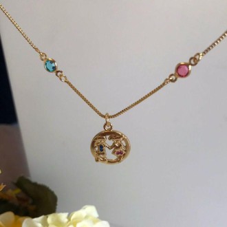 Detalhes do produto Colar Casal de Filhos com Cristal Azul e Rosa
