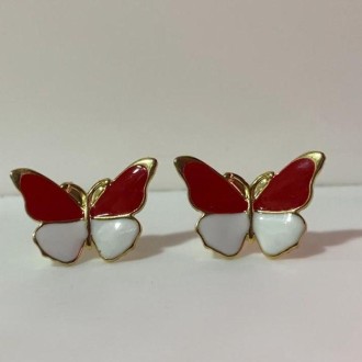 Detalhes do produto Brinco Borboleta Vermelho com Branco