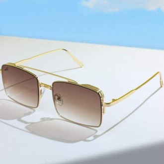 Detalhes do produto Oculos Quadrado Aviador Lente Escura Armação Dourada