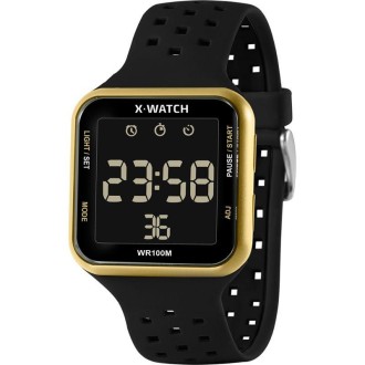 Detalhes do produto Relógio Digital Masculino Quadrado Preto e Dourado