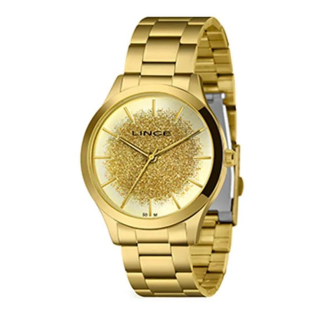 Detalhes do produto Relógio dourado com gliter no centro