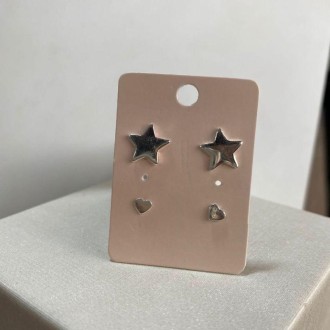 Detalhes do produto Brinco prata 925 dupla coracao e estrela
