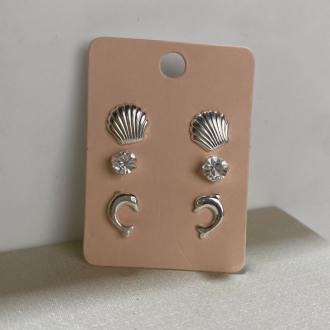Detalhes do produto Brinco trio concha, ponto de luz e golfinho em prata 925