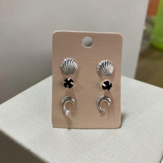 Detalhes do produto Brinco trio concha, ponto de luz e golfinho em prata 925