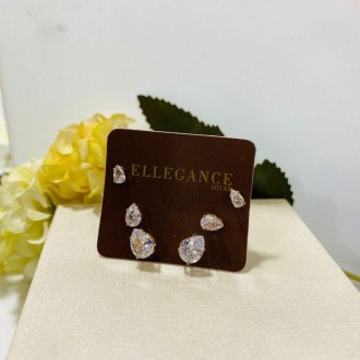 Detalhes do produto Brinco trio Zirconia Oval Com 6 Garras