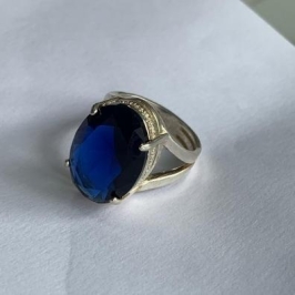 Anel Prata Cravejado com Pedra Natural Azul