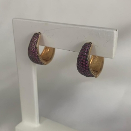 Brinco Argola Click Média 5 Linhas Cravejadas Rosa