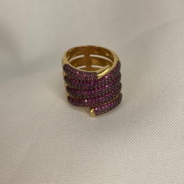 Anel 4 Linhas Cravejadas Rosas