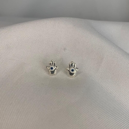 Brinco Mão de Fátima com Olho Grego Azul