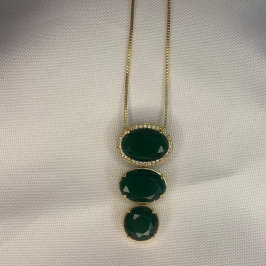 Colar 3 Pedras de Zircônia Verde