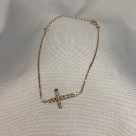 Pulseira com Pingente Cruz Cravejada 25cm