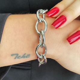Pulseira corrente grossa oval prata