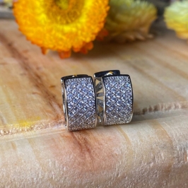 Brinco Argola Click Cravejada 3 Linhas Banho Prata