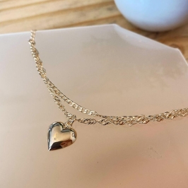 Pulseira coração liso corrente dupla