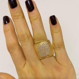 Anel Quadrado Grande Cravejado Azul