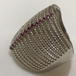 Anel 14 linhas com pontos de luz rosa ouro bramco