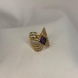 Anel 8 Linhas Lisas com Pontos de Luz Azul