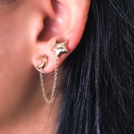 brinco para dois furos lua e estrela