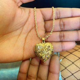 Colar cordao baiano pingente Relicario coração grande