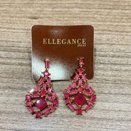 Brinco cristal gota quadradinhos rosa