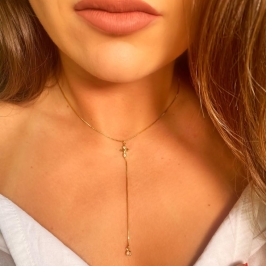 Colar gravatinha de cruz com ponto de luz