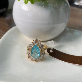 Anel cristal oval azul