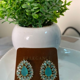 Brinco cristal oval com pontos de luz azul