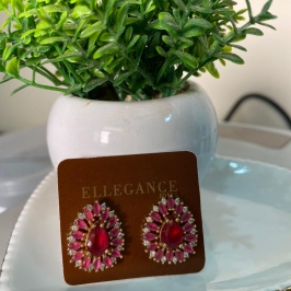 Brinco cristal oval com pontos de luz rosa