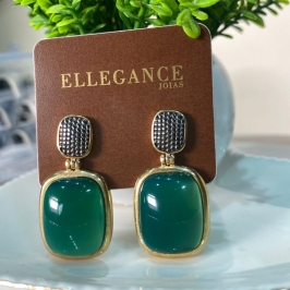 Brinco pedra verde base cravejado
