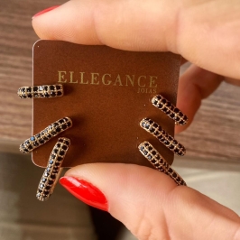 trio coração cravejado Preto