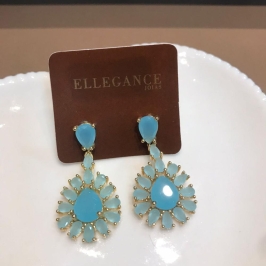 Brinco médio luxo cristal azul