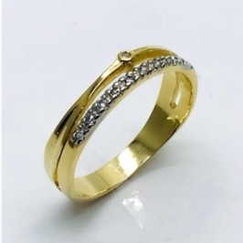 Anel duas linhas uma cravejada e outra com ponto de luz