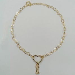 Pulseira osso pequeno com cristais e coração vazado