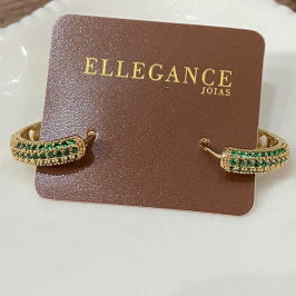 Argola click 3 linhas cravejado verde